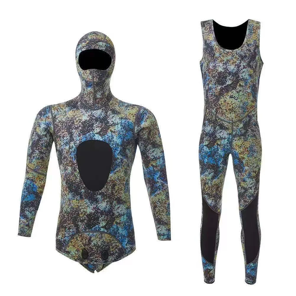 Camouflage Long Sleeve Split Swim Wetsuit 2pcs Of 1.5/3mm Neoprene