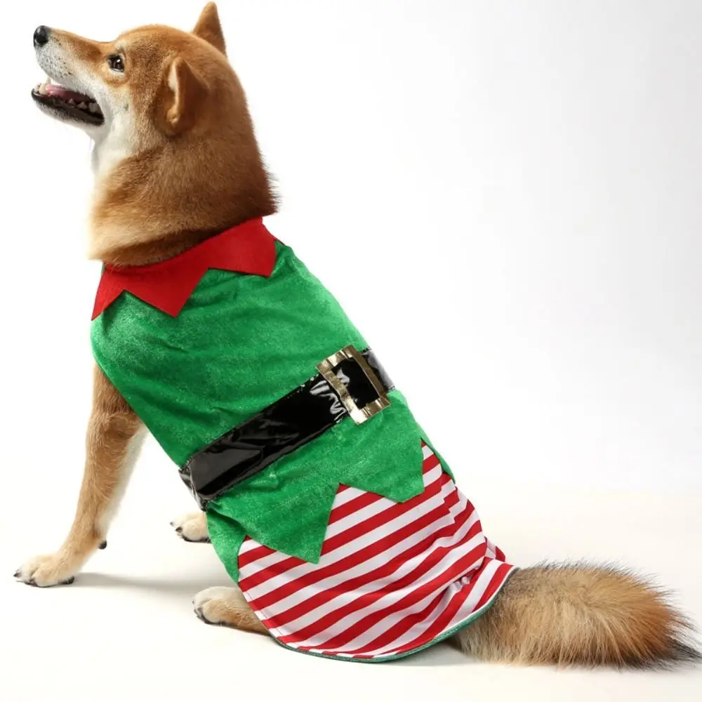 Pet Costumes Green Elf Pet Cosplay Costumes Comfortable Christmas Dog Clothes Winter Warm Puppy Striped Vest Coat for Pet Accessories