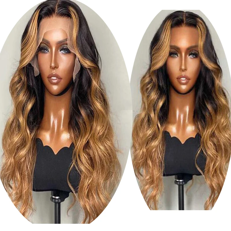 

Two Tone Human Hair 360Lace Frontal Wigs Body Wave Ombre Lace Wig Brown Blonde Indian Remy Hair For Black Women Ponytail