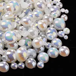 Ivory Beige Imitation Pearl Flat Back Beads for DIY Crafts and Nail Art (Off White AB - Ivory)