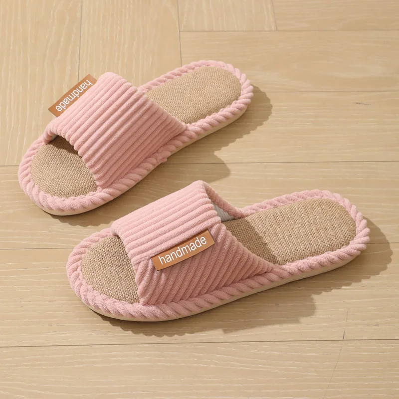 Linen slippers for men, quiet and breathable flooring for home use, cotton and linen slippers for women in summer 5