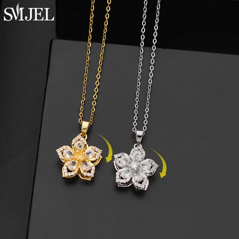 

Роскошное ожерелье с подвеской с поворотом на 360 ° и фианитом