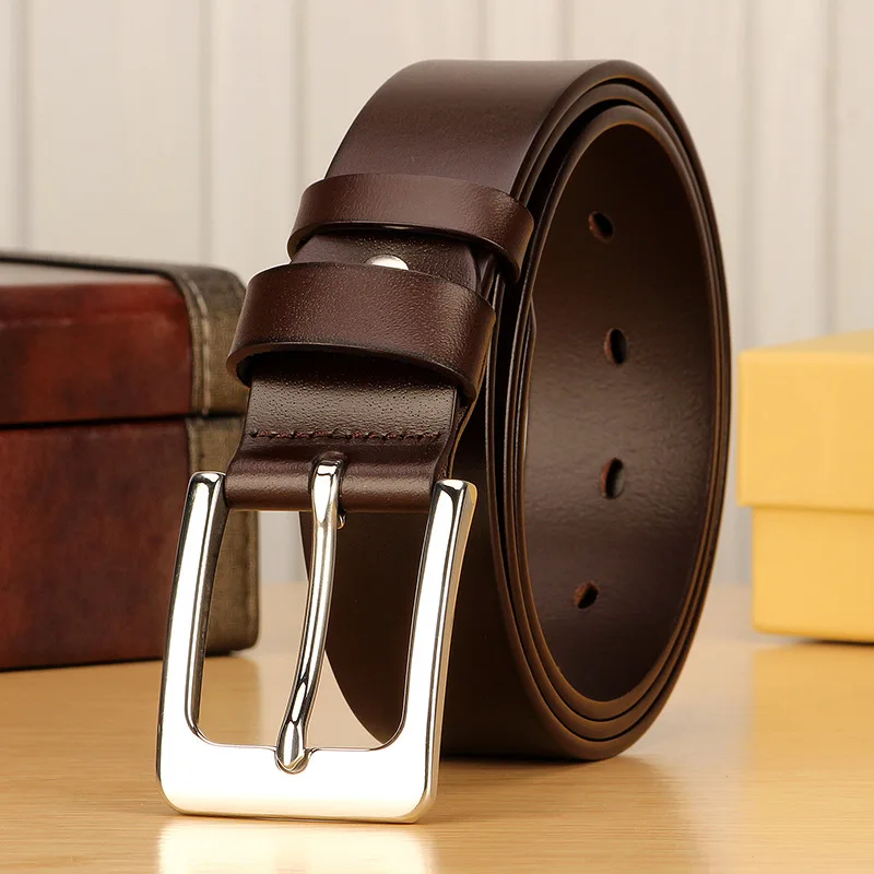

High Quality Belt Vintage Original Cowhide Stainless Steel Buckle Anti Allergy Men Belts Top Layer Genuine Leather Belt Casual