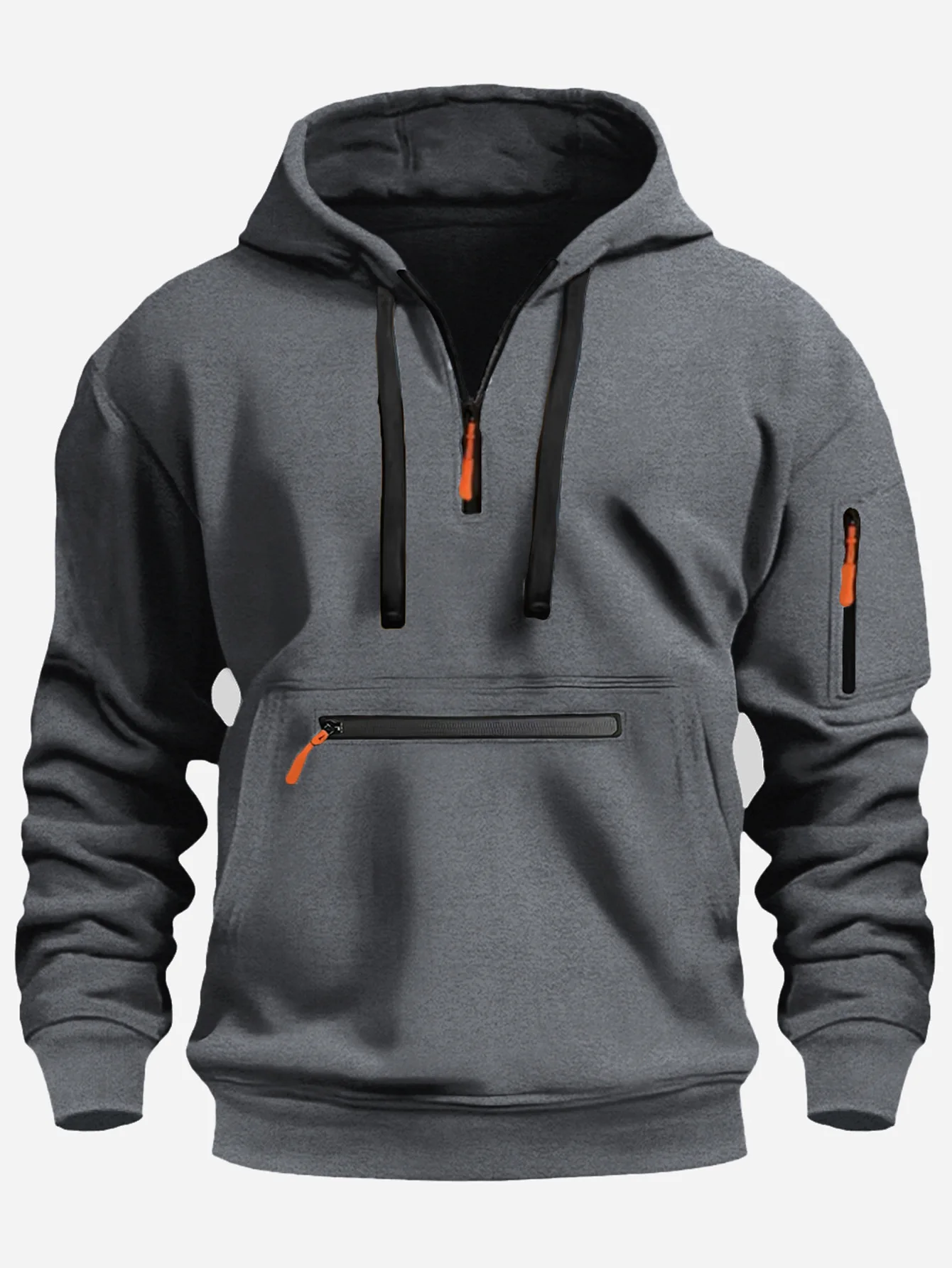 2024 Men's Hooded Sweater Leisure Sports Pullover Retro Harajuku Long Sleeve Zipper Multi-pocket Casual Loose Coat Street Wear 5