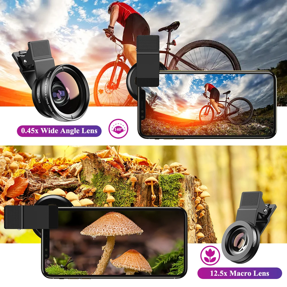 APEXEL 0.45x Wide Angle 12.5x Macro Lens Kit