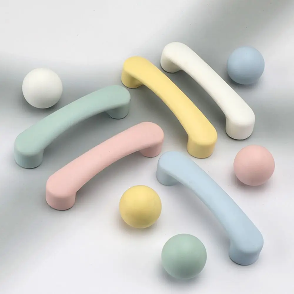 Portable Cute Ceramic Drawer Knob Cartoon Simple Style Cabinet Door Pulls Modern Macarons Color Furniture Handles Closet