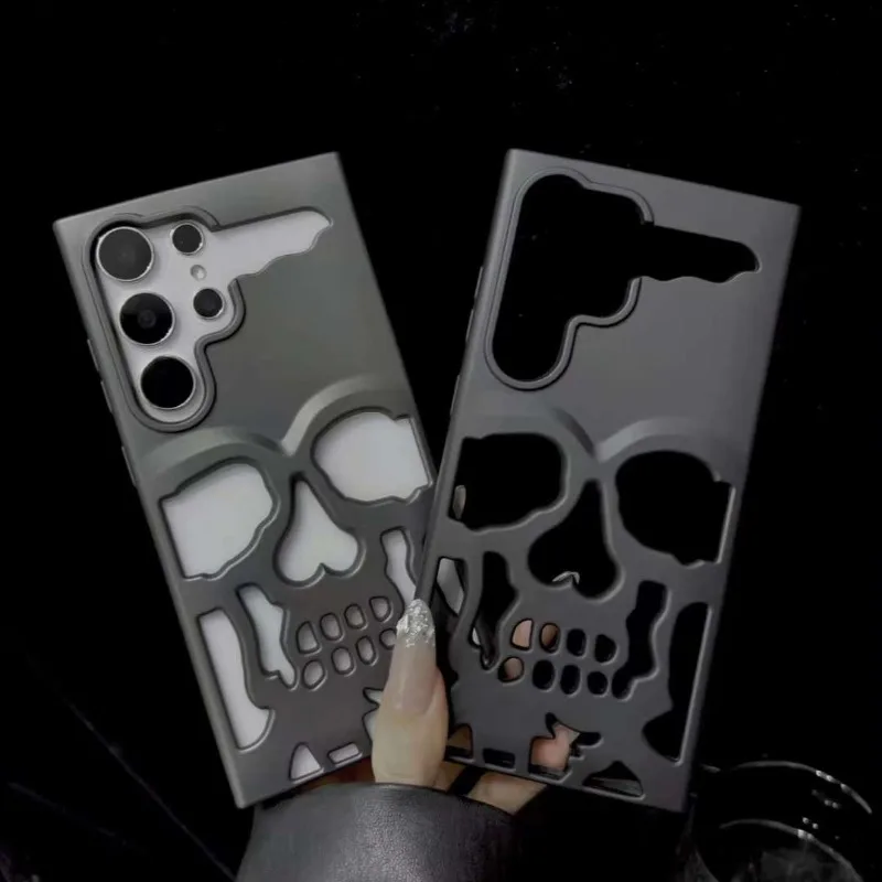 Luxury Matte Cool Hollow Skull Anime Phone Case - Heat Dissipation & Shockproof Hard Cover