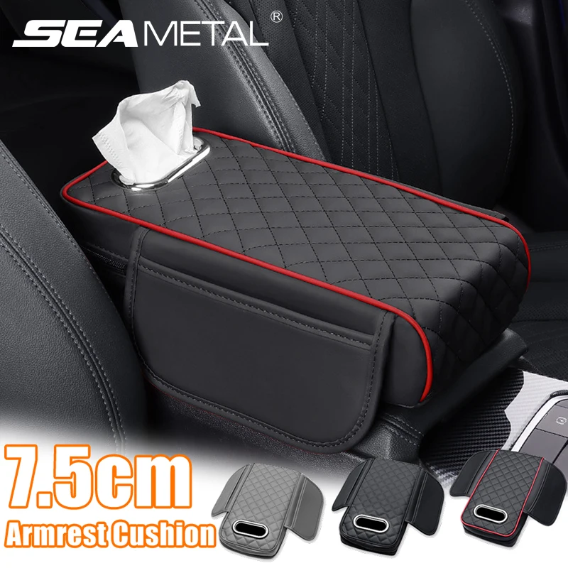 Thick Car Armrest Cushion with Storage Bag and Tissue Holder