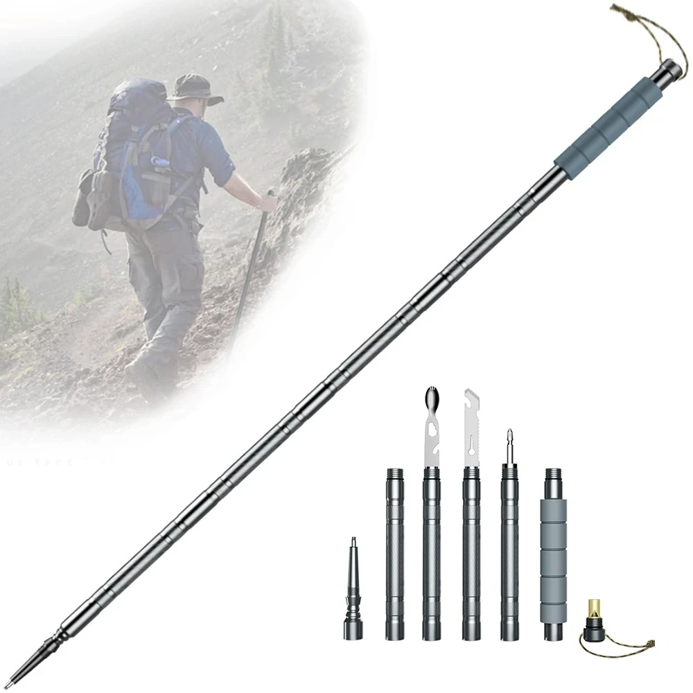 

Multifunctional compass trekking pole walking stick folding ultra-light outdoor adventurer camping hiking survival tool