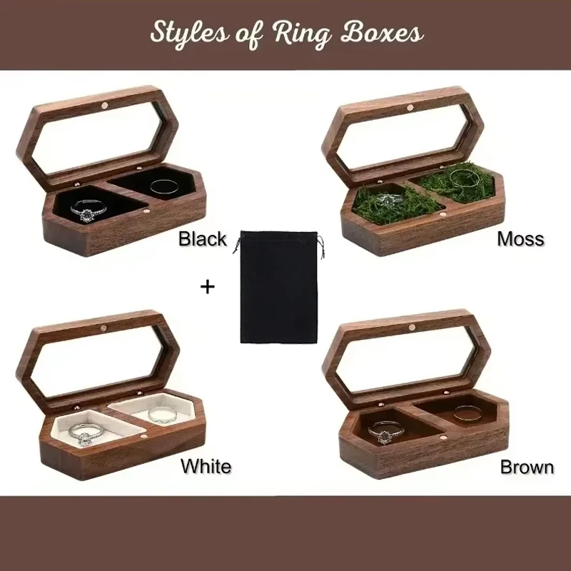Personalized Wooden Ring Box with Acrylic Cover Custom Engraved Engagement Ring Holder Unique Wedding Ceremony and Proposal Gift