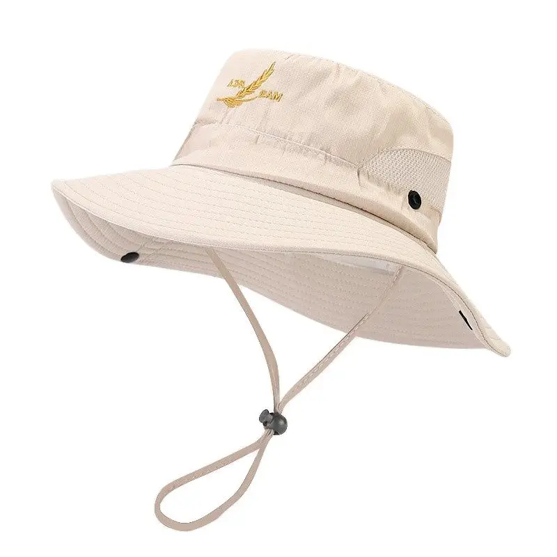 

LDSLYJR Spring Summer Cotton Letter Embroidery Bucket Hat Fisherman Hat Outdoor Travel Sun Cap For Men And Women 156