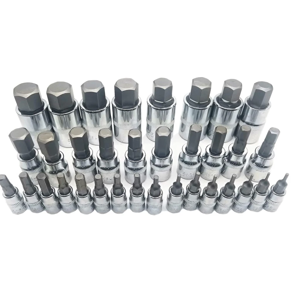 34pcs Master Hex Bit Socket Set Allen Wrench Bit Kit Hex Key for Ratchet Socket Tool SAE and Metric 3/8, 1/4, 1/2 Drive Socket 4