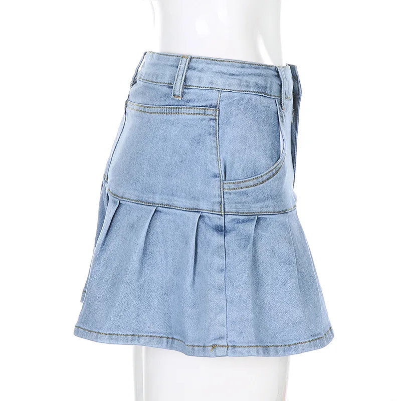 black pencil skirt JMPRS Women Jeans Skirts Summer High Waist Pleated Skirts Fashion Zipper Mini Skirts Streetwear Bottom Skinny Blue Skirt New slazenger skort