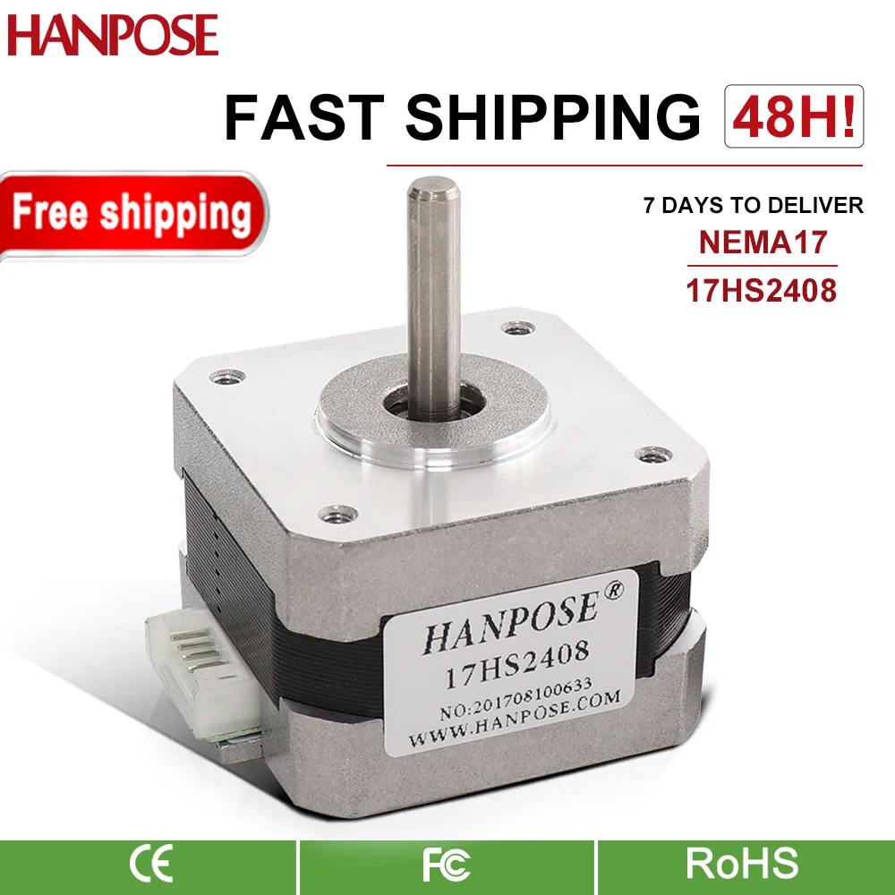 Stepper Motor HANPOSE 17HS2408 2 Phase 4 Leads Nema 17 1.8 Degree 42BYGH28 0.6A 12N.m For CNC Laser Engraver 3D Printer