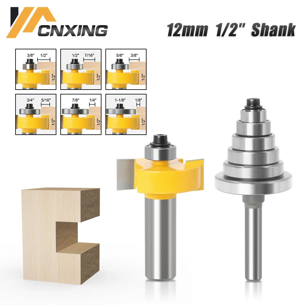 

Rabbet Router Bit With 6 Adjustable Bearings 2Pcs 12.7mm Shank Tenon Milling Cutter Cemented Carbide For Woodworking Tools