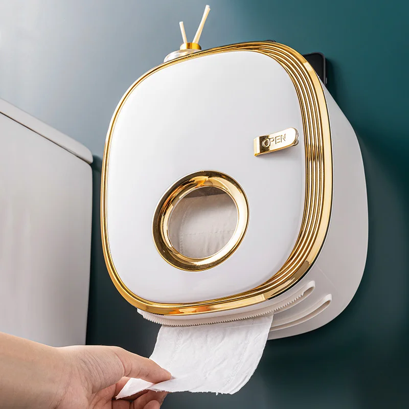 

YCRAYS White Gold Wall Mounted Toilet Roll Tissue Paper Holder Box Double Shelf For Kitchen Storage Rack Bathroom Accessories