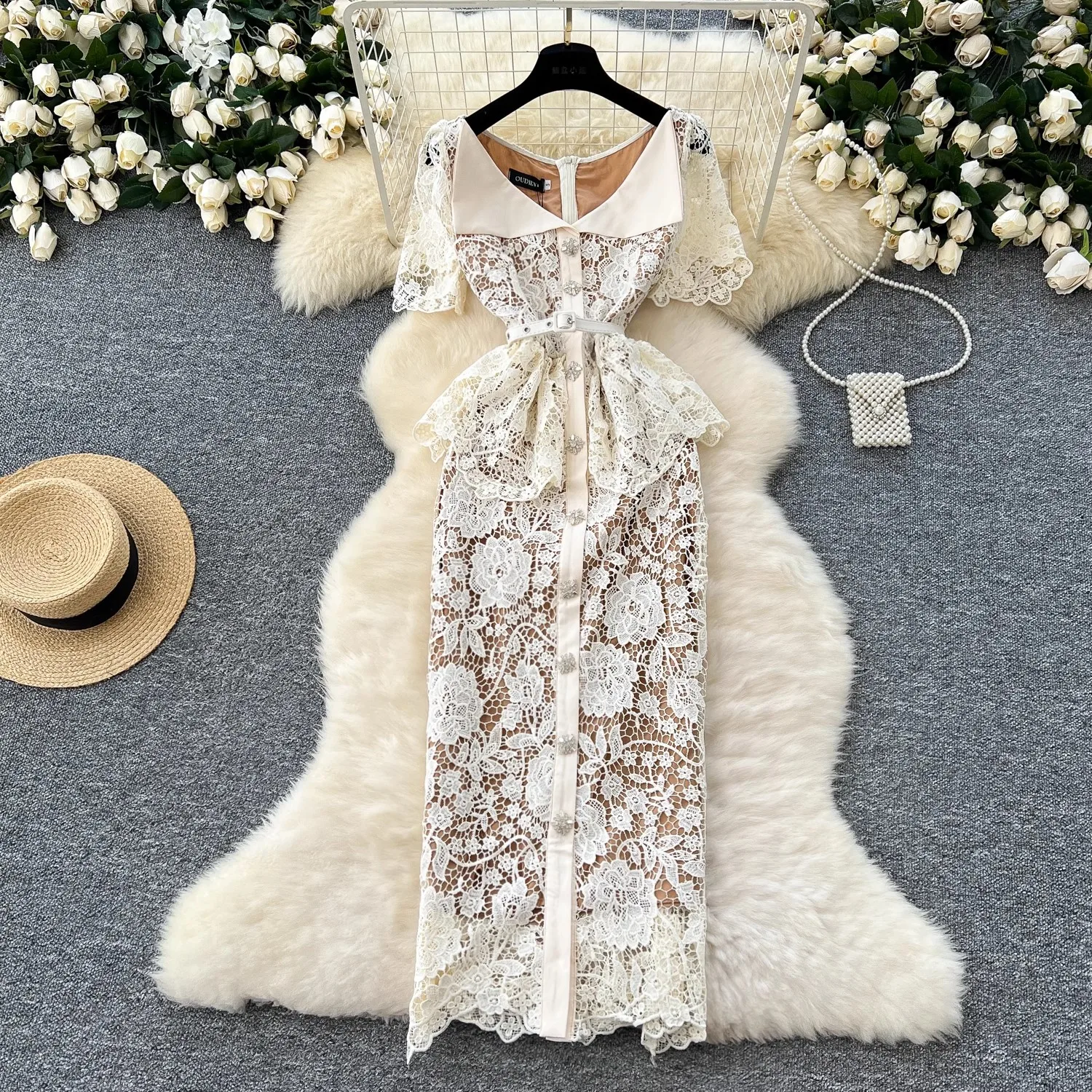 floral beige dress Floral Print Beaded Long Prom Dress by Primavera main image 1