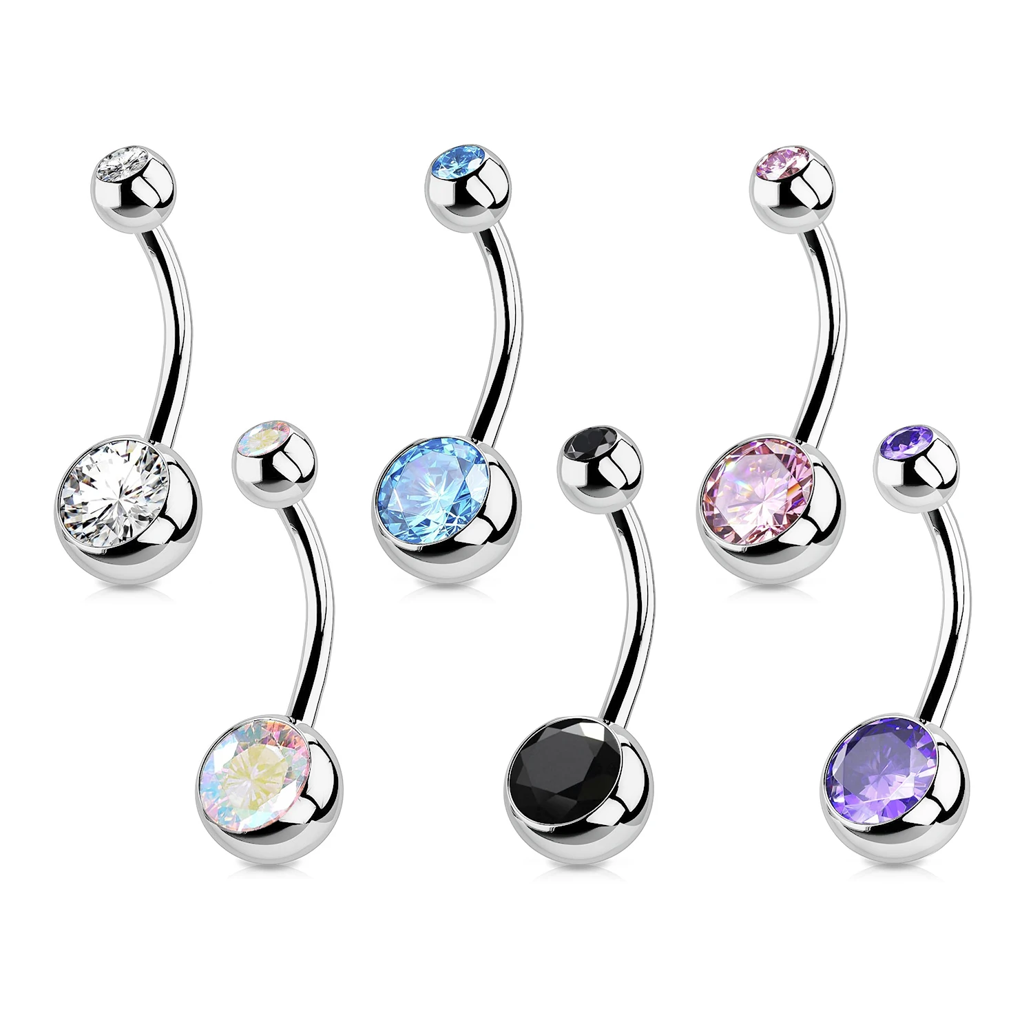 G23 Titanium Crystal Gem Curved Barbell Rings Belly Button Navel Rings Piercings 1PC