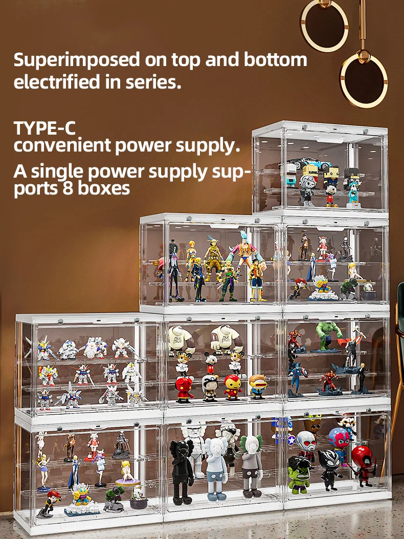 Dustproof Doll Display Case with Magnetic Levitation Stand and LED Light, Clear Acrylic Storage Box for Collectibles 2