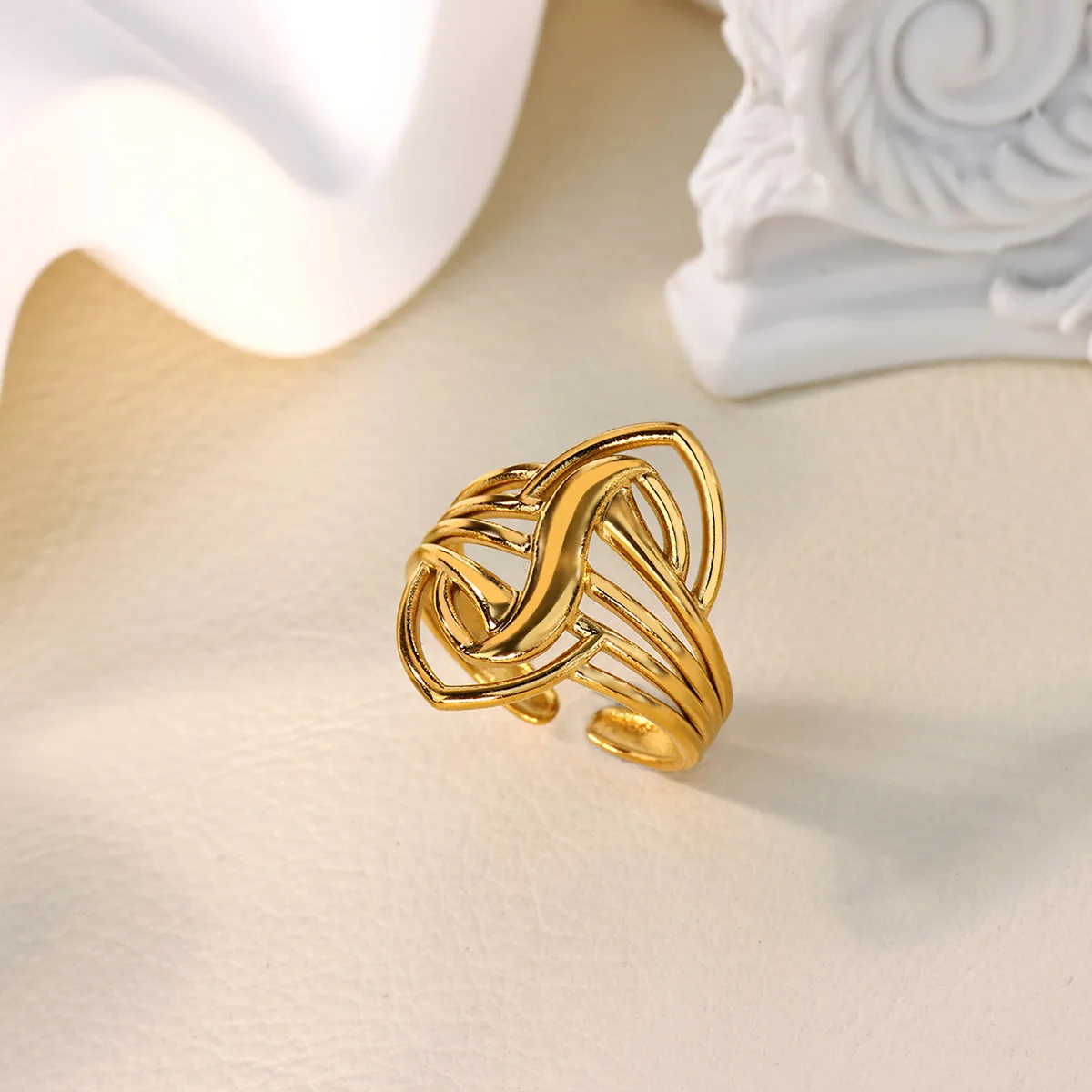 Woven Rings for Women Stainless Steel Gold Color Daily Wear