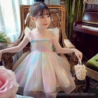 Robe papillon fantaisie couleur arc-en-ciel pour bébés filles, teinture par nouage, buste élastique, robe en maille, Robes mignonnes à bretelles décontractées pour tout-petits 4