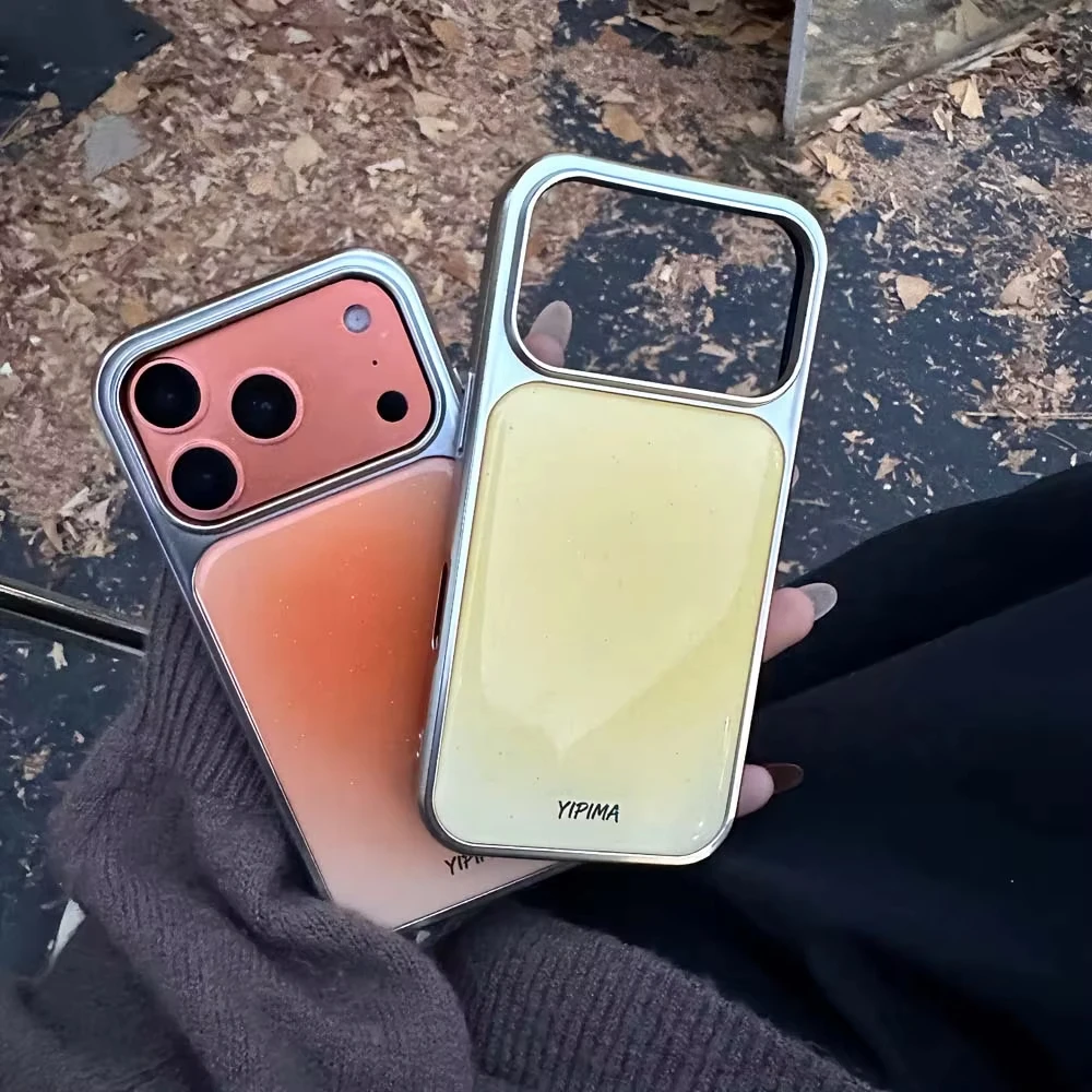 Gradient Color Glossy Pattern Electroplated Resin Phone Case Back Cover