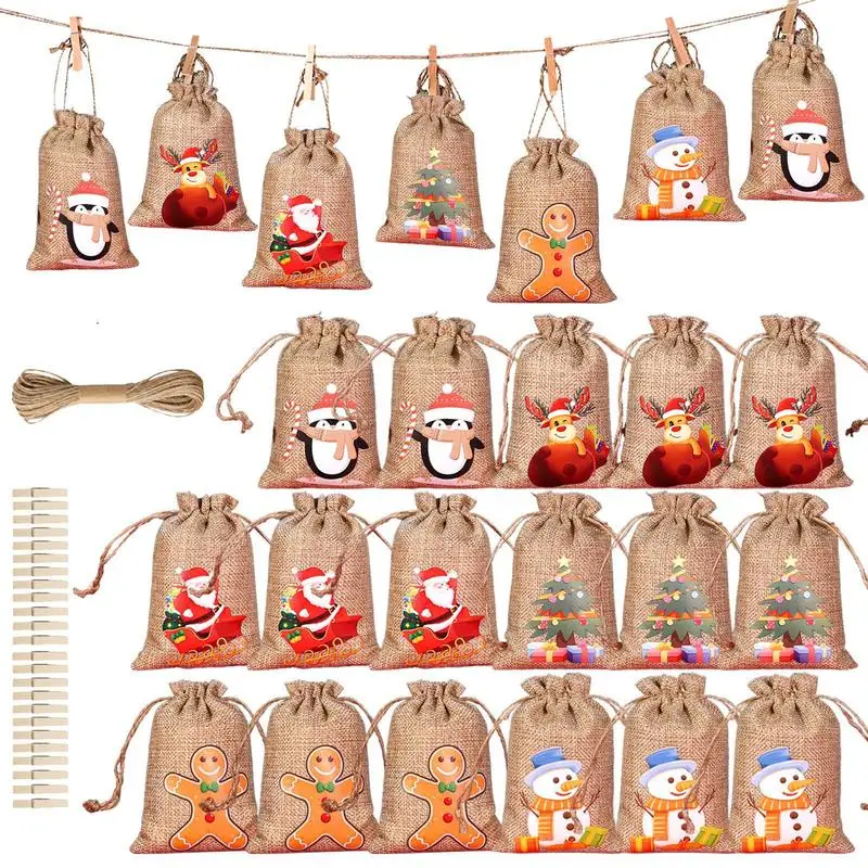Advent Calendar Gift Bags 2024 New Year 24pcs/set Hanging Christmas