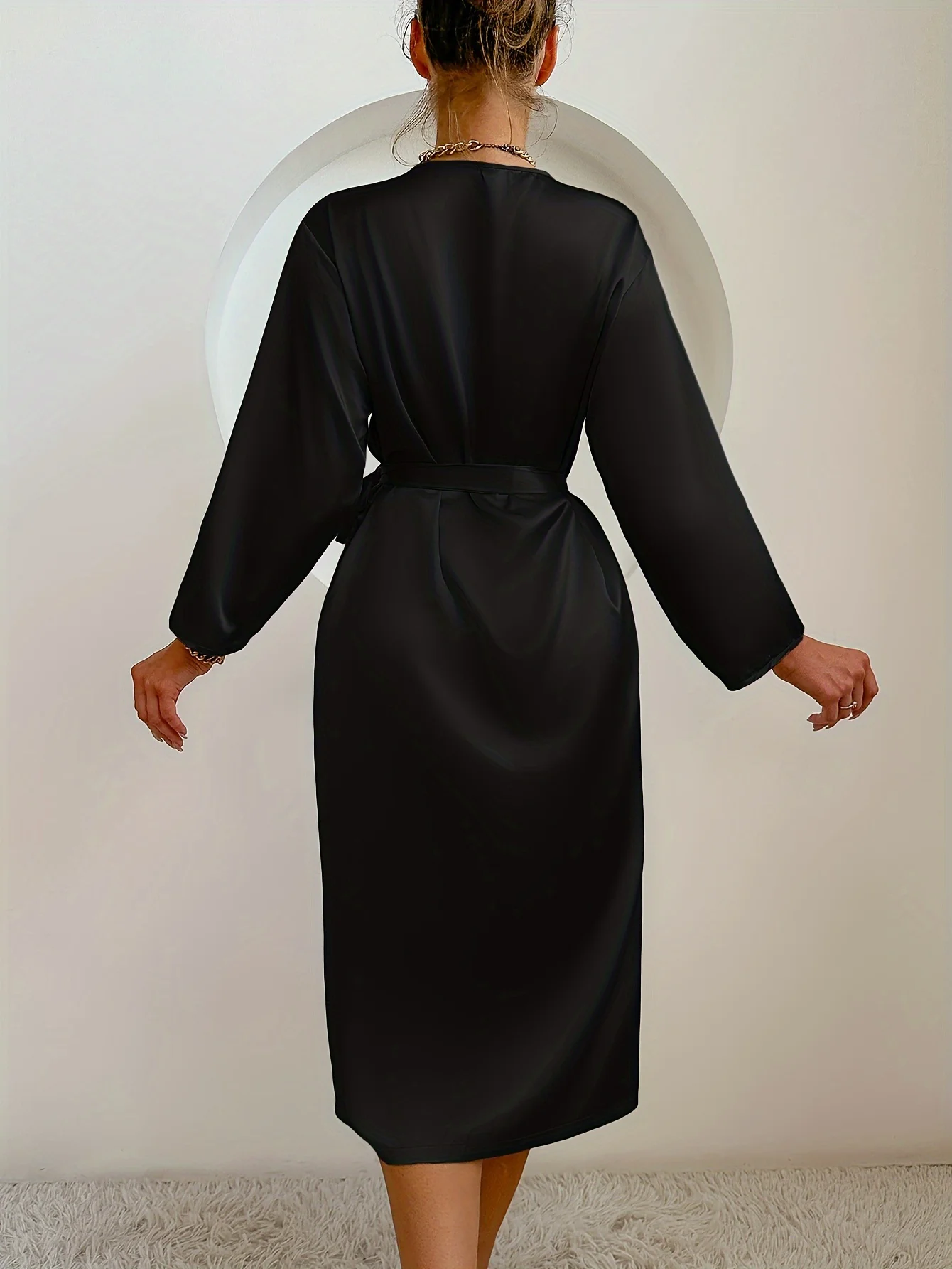 womens satin robe black 