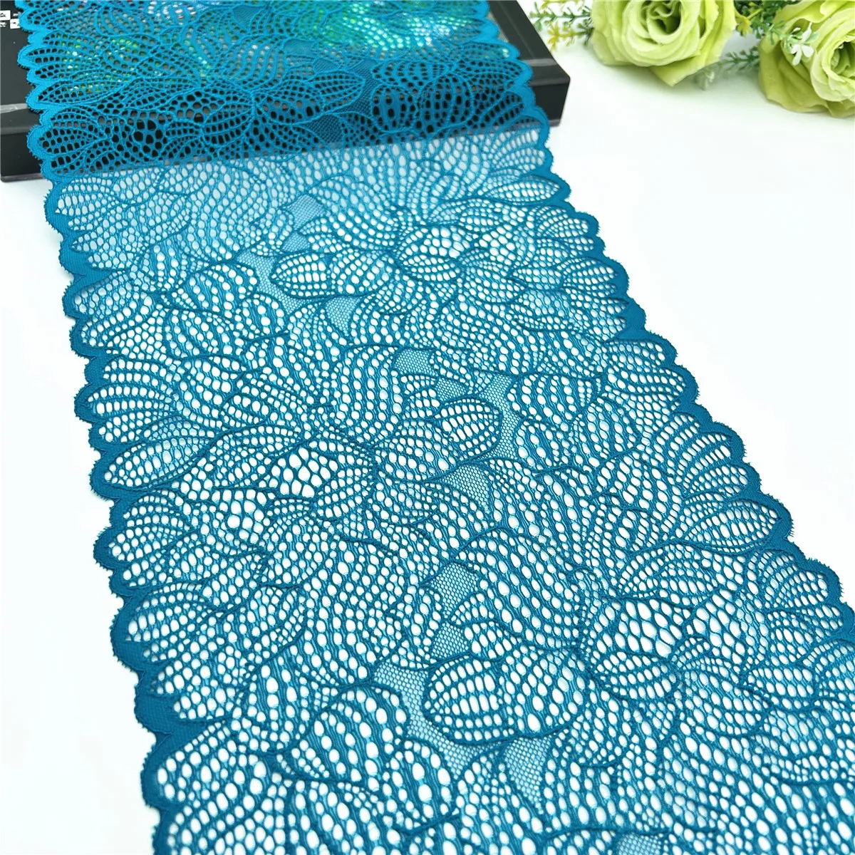 3y/lot Width 22cm Teal Blue Elastic Stretch Lace Trim 1