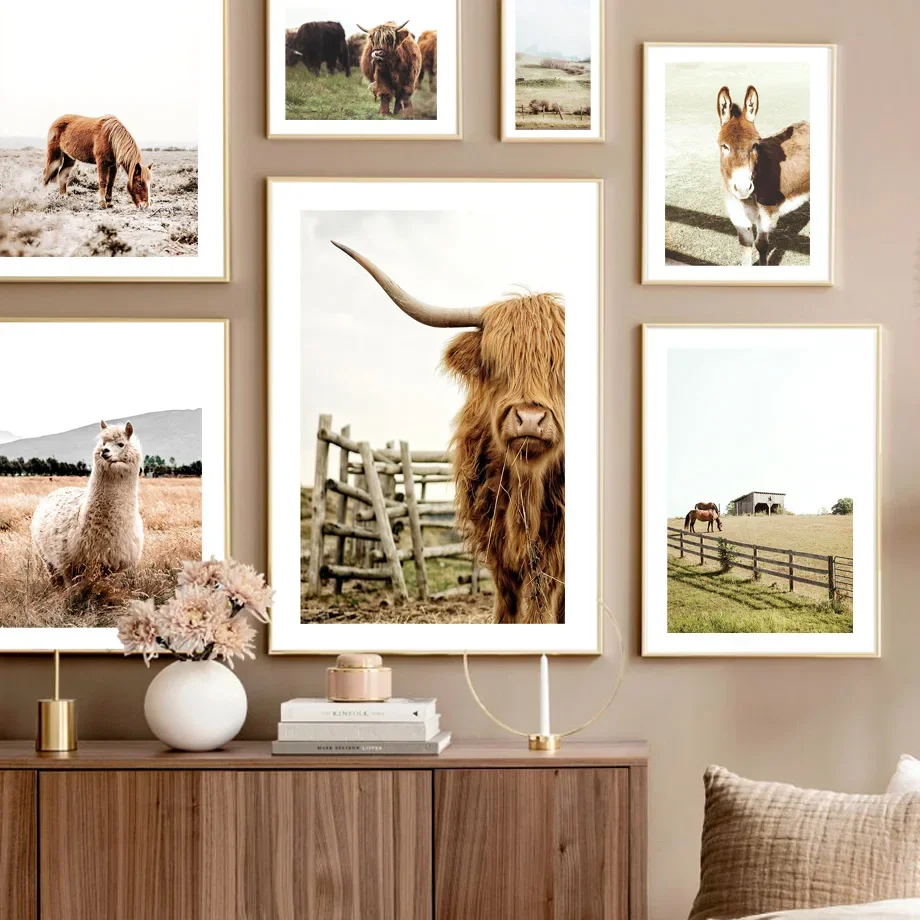 

Nature Farmhouse Horse Highland Cow Alpaca Wall Art Canvas Painting Nordic Poster And Prints Wall Pictures For Living Room Decor