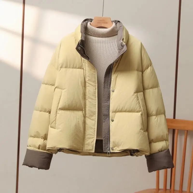 Women's Winter Top Coat Cotton Coat Stand-up Collar Color Block Thickened Simple Comfortable Casual Design Fashion Versatile New