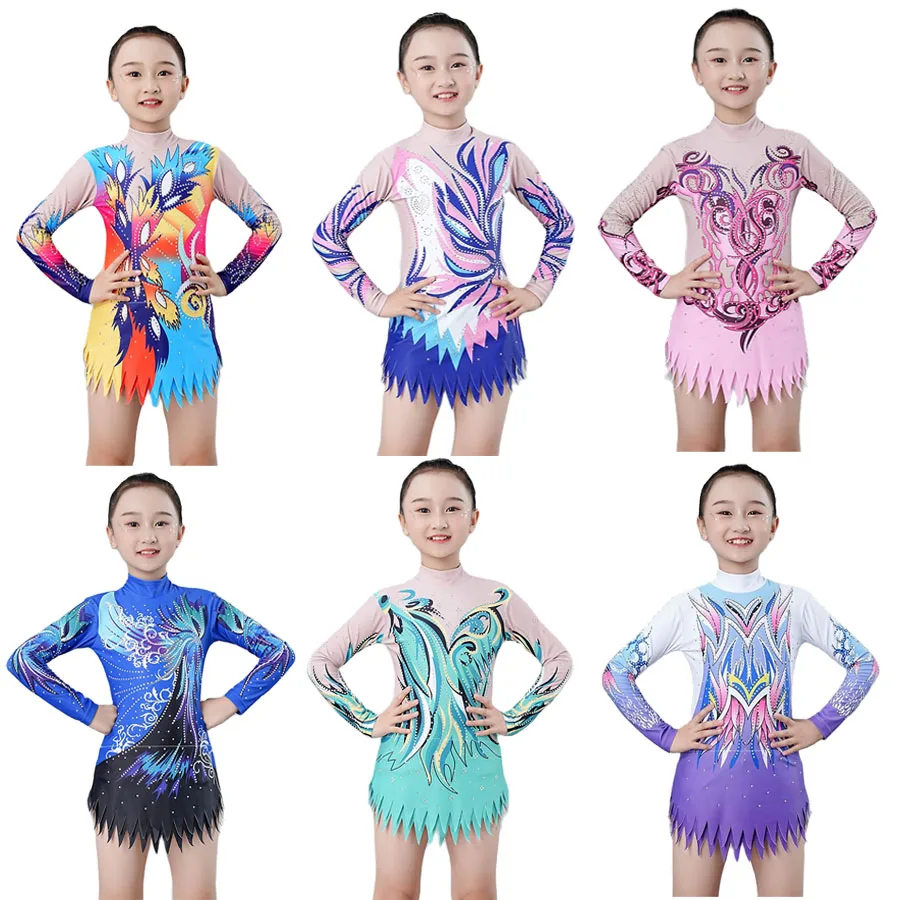 

Professional Custom Girls Rhythmic Gymnastics Competition Suit With Flash Diamond Cheerleading Uniform Figure Skating Costume