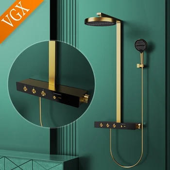 VGX ระบบฝักบัวอาบน้ําอุณหภูมิชุดหรูหราปกปิดชุดฝักบัวอาบน้ําทองเหลืองชุดหัวฝักบัวทองชุดก๊อกน้ําอาบน้ํา 2