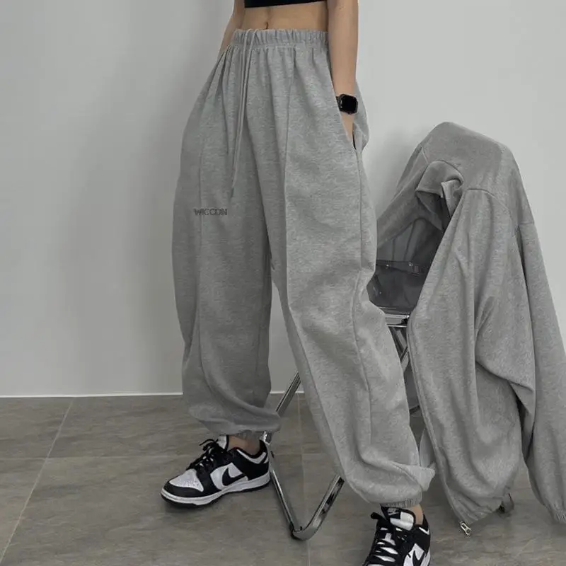 dickies pants 2022 Women's Pants High Street Retro Grey Wide Leg Women's Sportswear High Waisted Trousers Y2k Oversized Pants sweatpants