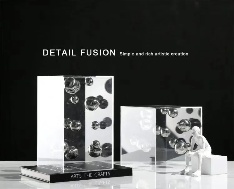 Description Picture 5 of itemAbstract Metal Ball Artwork Square Transparent Box Desk Decoration Ornaments Modern Sphericity Crafts Room Aesthetics Decor