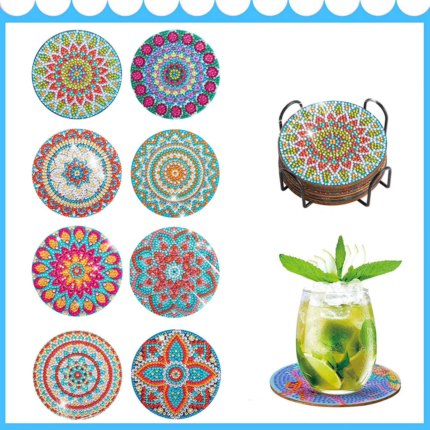 8pc set Mandala Diamond Painting Coasters 2