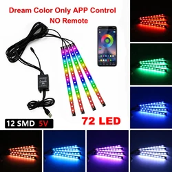 LED Car Interior Ambient Light Kit with Remote and App Control - RGB Decorative Foot Strip Lamps (72LED Dreamcolor USB)