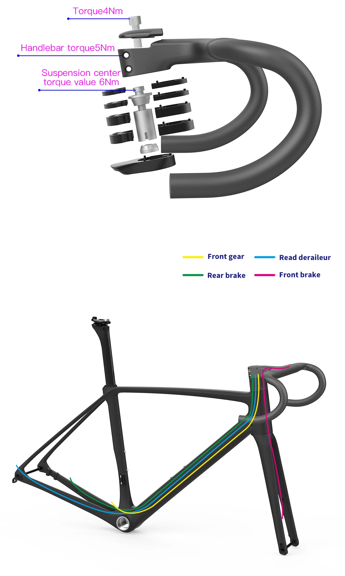 Carbon Fiber Road Bike Frame Lightweight Matte Bicycle Parts