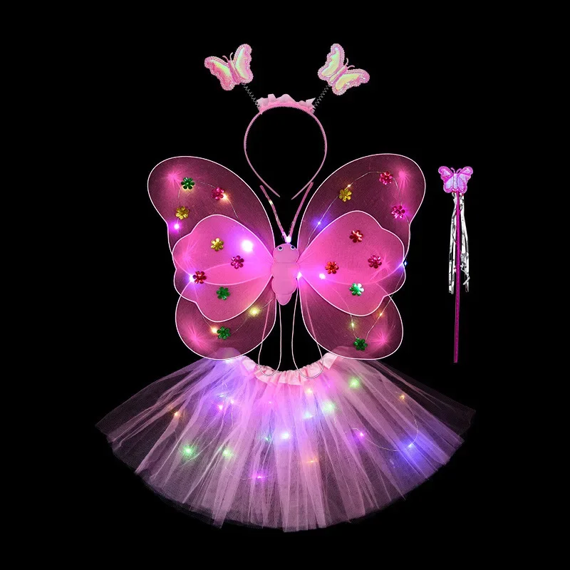 Tutu Skirt Butterfly Sequin Wings Glowing Mesh Glow Party Girls 1st 2nd Birthday Party Dress Up Little Fairy Baby Shower tutu skirts fairy wings cloak birthday party decorations