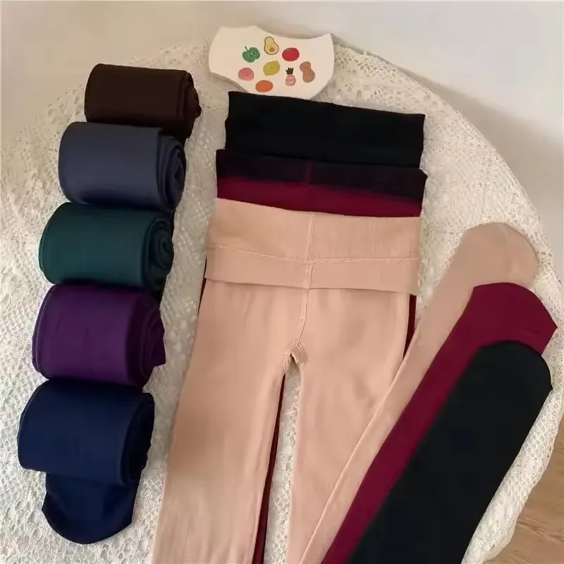 Woman Thin Fleece Tights Sexy Warm Solid Stockings Slim Elastic Velvet Pantyhose Female Leggings Colorful Warm Stylish Socks