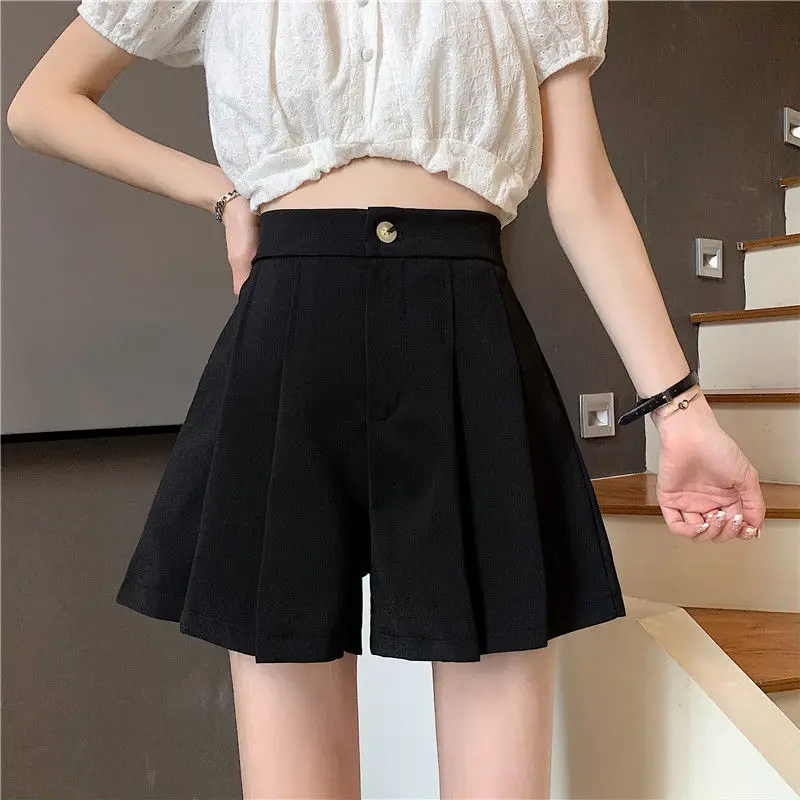 ladies clothes 2022 Women's Summer Fashion High Waist Pleated Shorts Female Casual Loose Wide-leg Shorts Ladies Solid Color Suit Shorts S37 plus size womens clothing