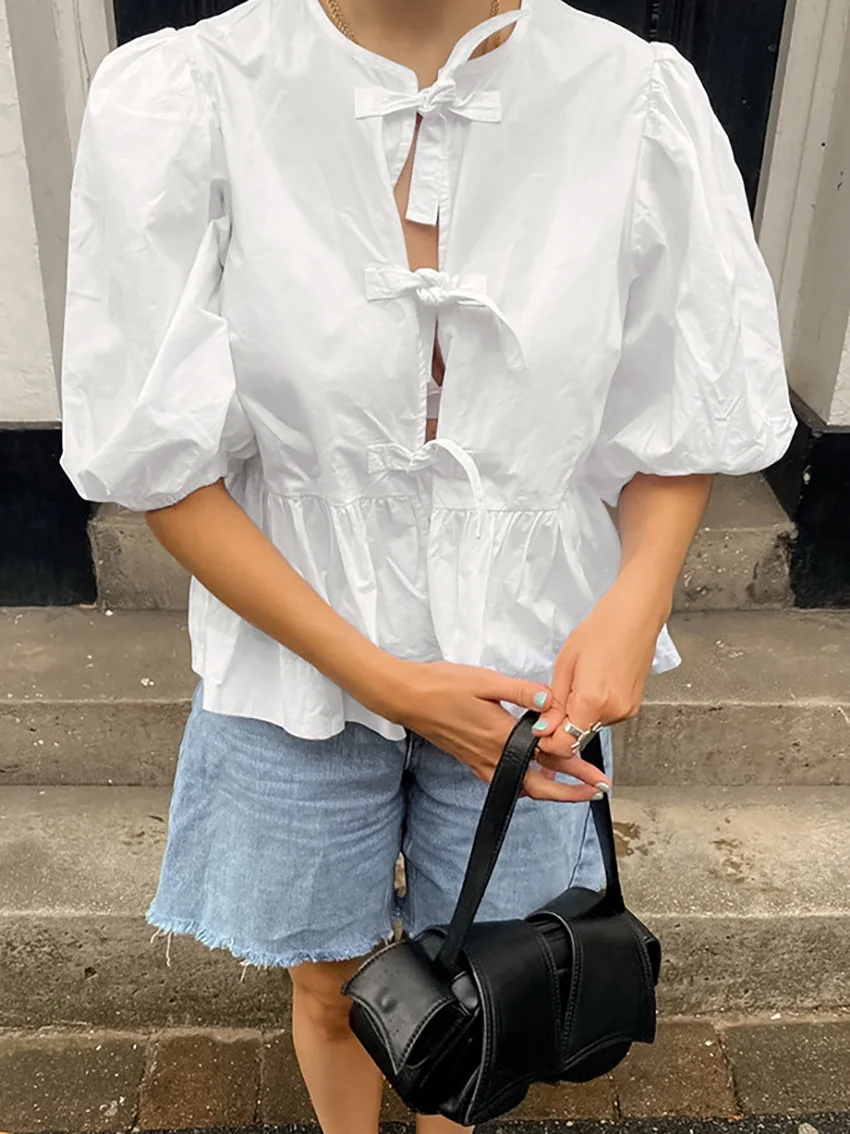 Casual Hollow Out Short Sleeve T-shirt Shirts Women's Summer Patchwork Lace-Up Loose Streetwear Female Y2k Top Shirts