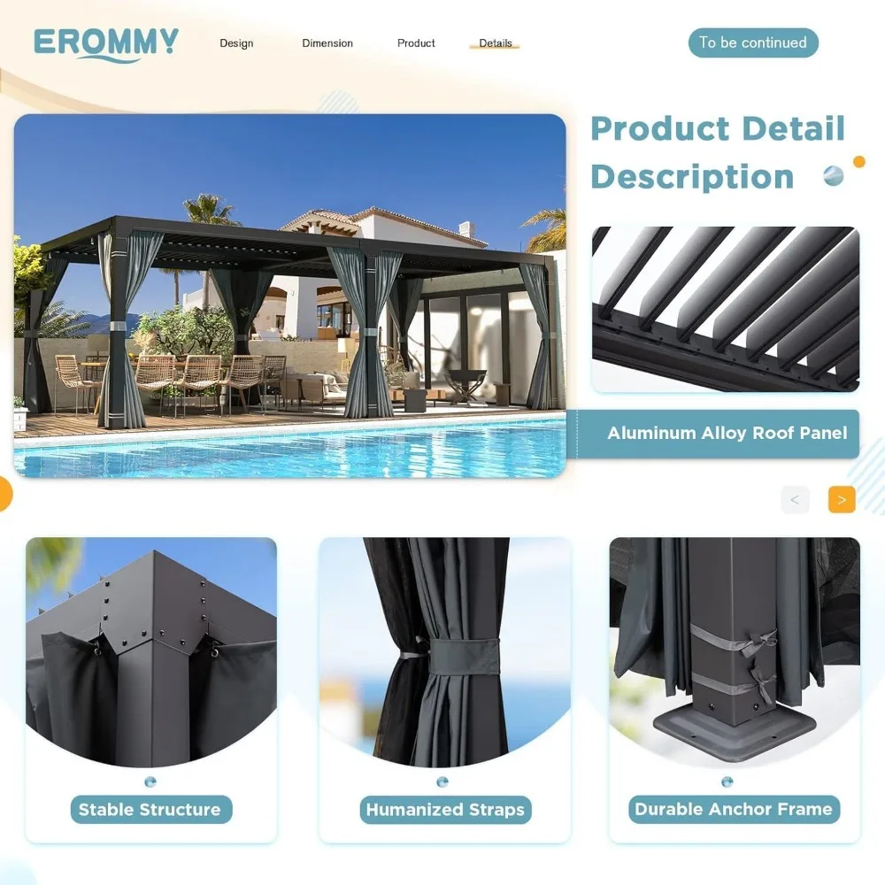 Louvered Pergola 12' x 20' Outdoor Hard Top Pergola with Aluminum Frame and Adjustable Metal Rainproof Roof for Garden, Gazebos 6
