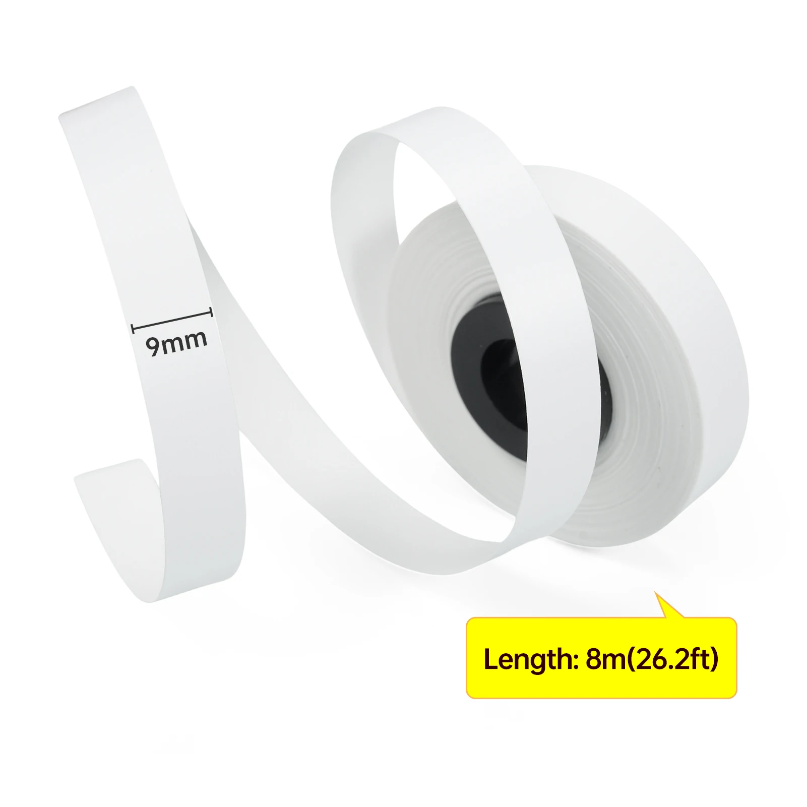 MAX LM 라벨 프린터용 PET 라벨 테이프 리필, LM-370A, LM-380E, LM-380A, LM-380EZ, LM-390A - 9mm x 8m, 흰색, 노란색, 10 팩