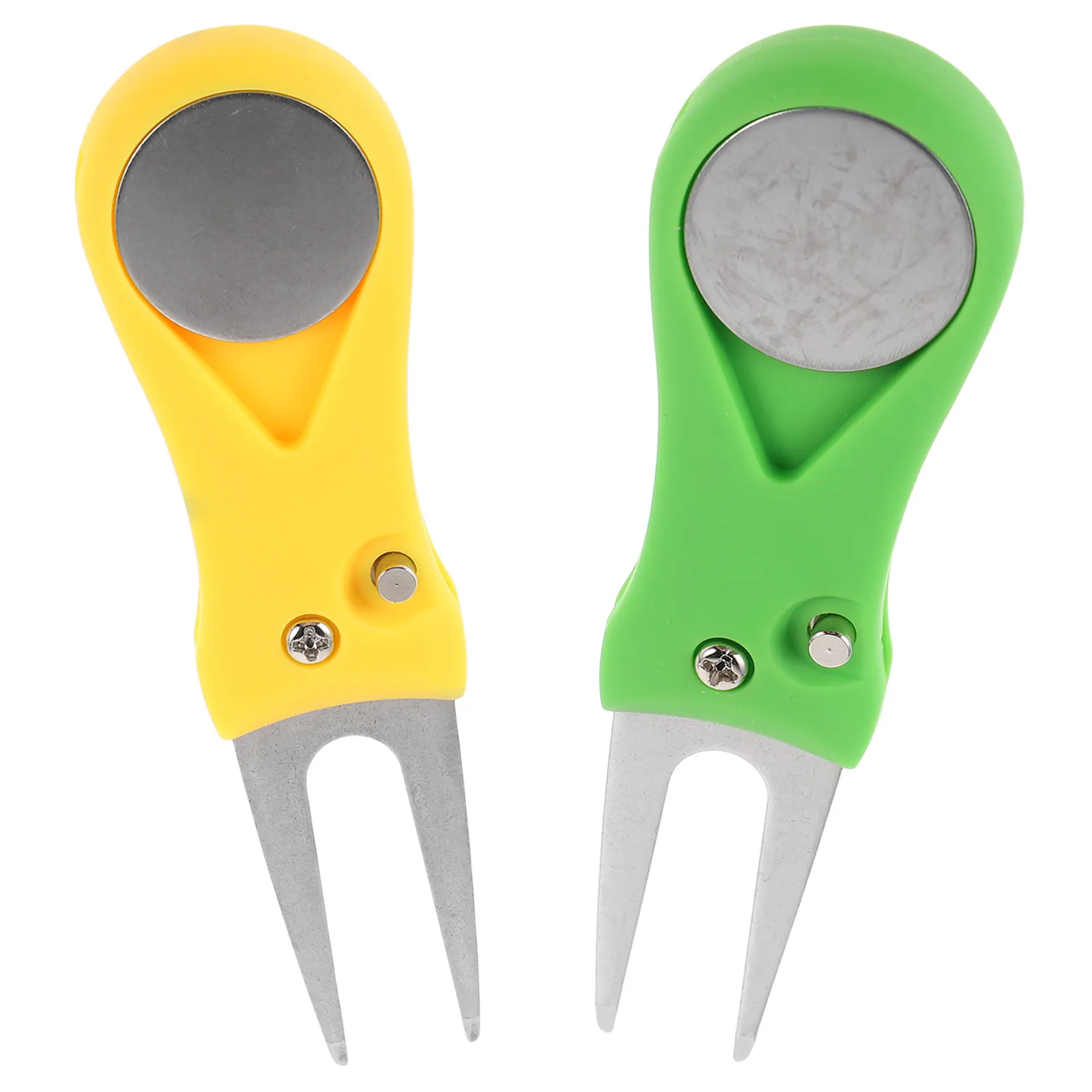 2개 골프 디봇 수리 도구 듀얼 컬러 접이식 금속 그린 마크 수정기 골프 장비