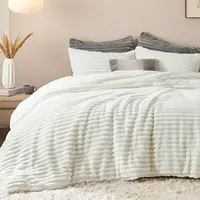 Bedsure Fluffy Comforter Set Queen - Super Soft Faux Fur Bed Set Cream White, Winter Warm Plush Fleece Bedding, 3 Pieces, 1