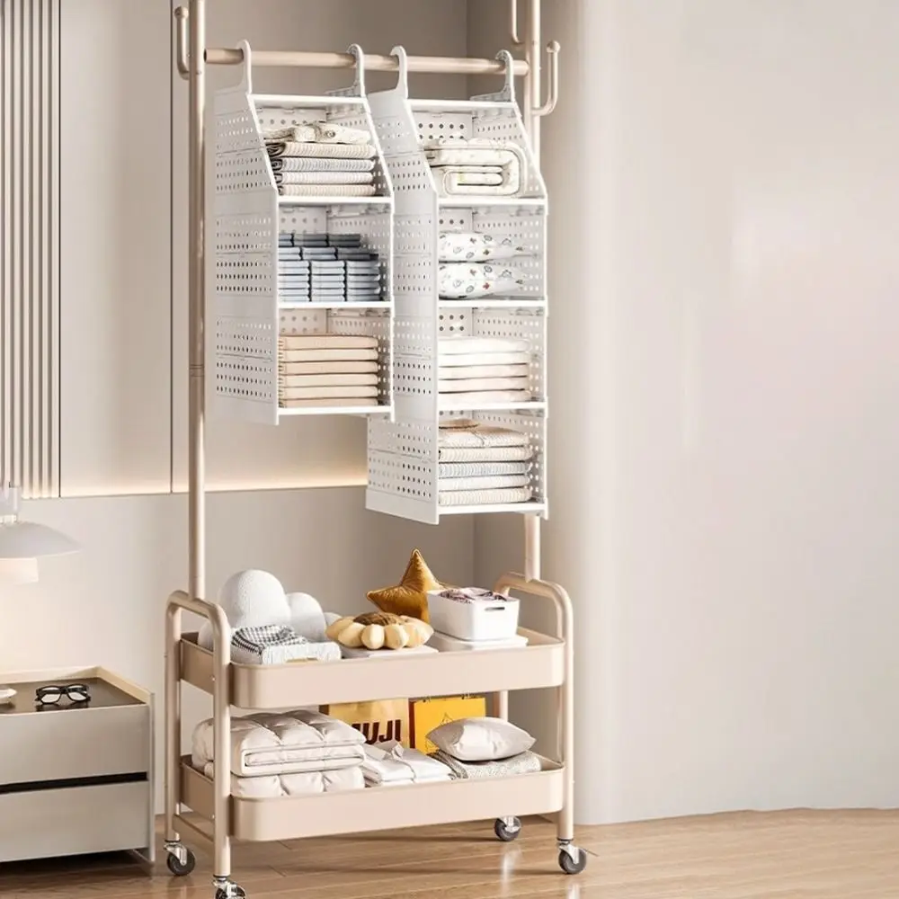 Plastic Multi-Layer Clothing Organizer Foldable Space Saving Hanging Clothes Storage Rack with Hook Large Capacity