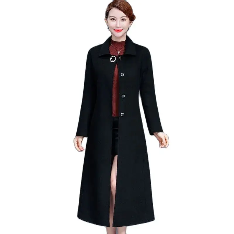 

Double-sided Cashmere Temperament Coat Women's Long Over The Knee Spring And Autumn New Woolen Doll Collar High-end Woolen Coat