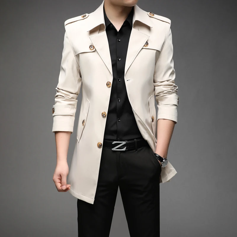 New Spring Men Trench Fashion England Style Long Trench Coats Mens Casual Outerwear Jackets Windbreaker Brand Mens Clothing 2022 2