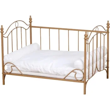 Pet Bed, Dog Bed with Metal Frame and Detached White Velvet Cushion with 2 Pillow for Small Dog 1